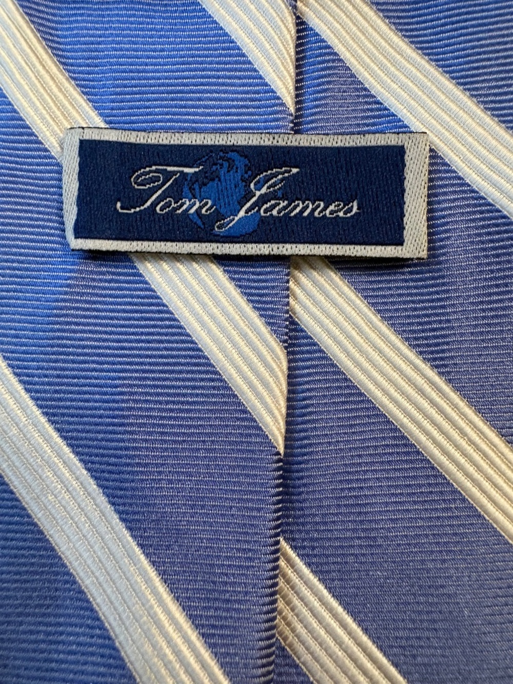 Tom James Silk Blend Stripe Tie Light Blue White Diagonal Reg 3.25" Made in USA